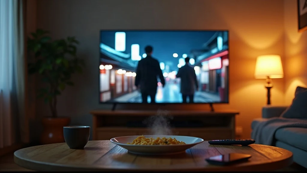 Cozy living room with a TV playing a Korean drama, representing kdrama 2022 viewing experience